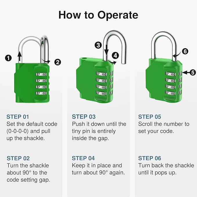 Puroma Combination Lock 4 Digit Waterproof Locker Locks Secure Outdoor Padlock for Gym Lockers, Toolboxes, Gates, Fences, Storage, Sports Locker, Cabinets (Green)