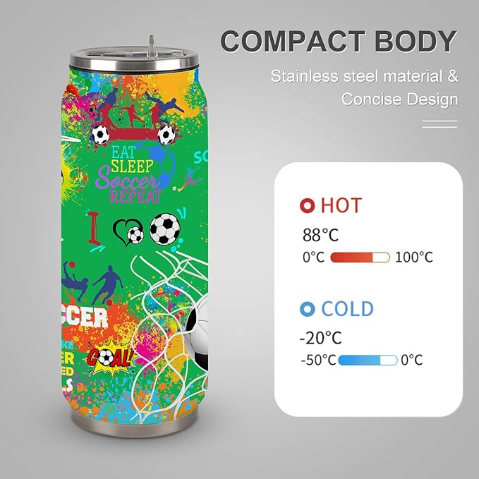 Soccer Tumbler Cup Travel Mug With Lid, Stainless Steel Vacuum Coffee Mug Cup - Soccer Gifts For Women Men 17 Oz