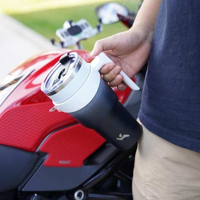 30 oz Tumbler with Handle and 2 Straw 2 Lid, Insulated Water Bottle Stainless Steel Vacuum Cup Reusable Travel Mug,Day Night