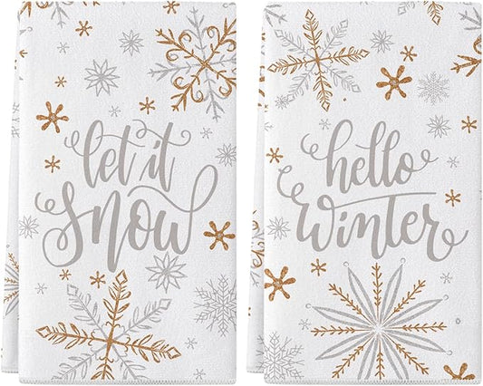 Siilues Christmas Kitchen Towels Set of 2, 18x26 Inch Merry Christmas Dish Towels Hello Winter Christmas Decor Seasonal Winter Christmas Decorations for Home Drying Dishcloth