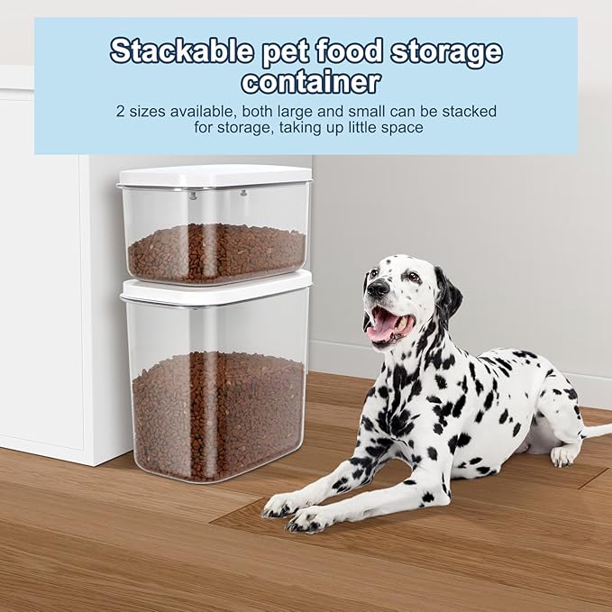 12 lbs Airtight Dog Cat Food Storage Container and Dog Treat Containers BPA-Free, PET Clear Stackable Pet Storage Bin, 1-Cup Scoop, 1-Sponge cleaning brush, Pop Top, With handle, Easy Mobility-large