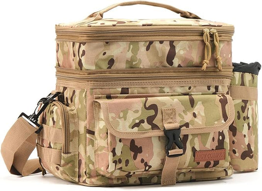 Tactical Lunch Bag for Men Expandable Double Deck Insulated Lunch Box Leakproof Large Capacity Thermal Cooler Bag with MOLLE Water Bottle Pouch for Adults for Work Picnic Camping（Camouflage）