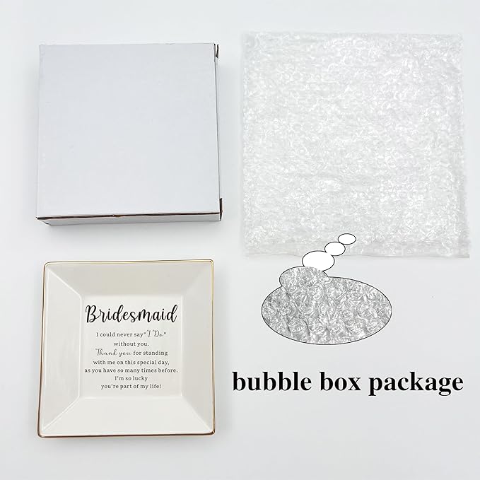 Bridesmaid Gifts Jewelry Dish from Bride Wedding Day for Bridesmaid Proposal Gifts from Bridal Shower Gifts Ceramic Trinket Ring Tray for Women Besite Friends Sister