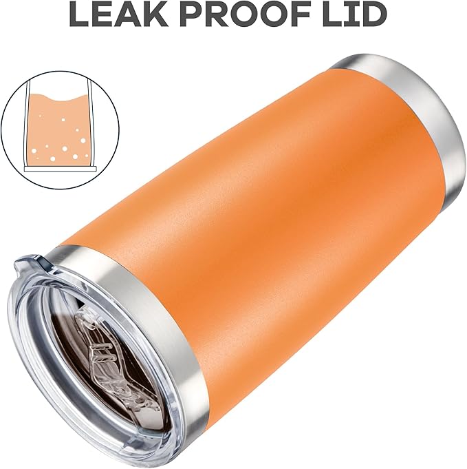 20 oz Tumbler with Lid Stainless Steel Insulated Tumblers Bulk Double Wall Vacuum Cups Powder Coated Travel Mug Keep Drink Cold and Hot, Orange, 8 Pack