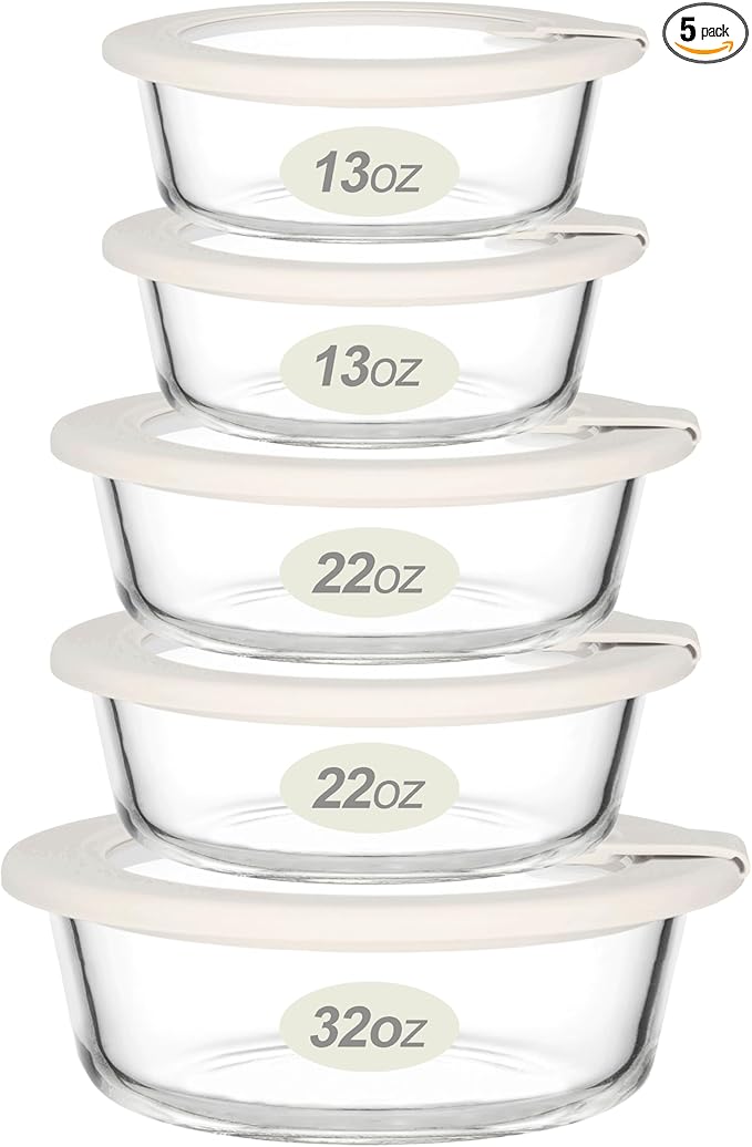 Urban Green Glass Food Storage Containers with Glass Lids, Microwave Safe Food Container Set, Aitight Meal Prep Container Set, LeakProof, 100% Plastic Free, 5 Pack