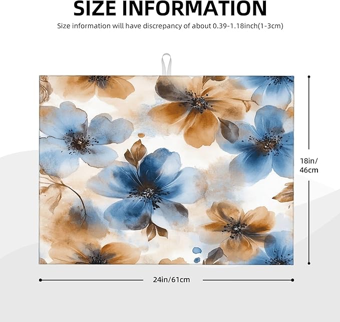 Watercolor Flowers Dish Drying Mat for Kitchen Counter Microfiber Super Absorbent Non-Slip Dish Drying Pad for Countertops Dishes Utensils Stylish Quick-Dry Machine Washable 18x24 Inch
