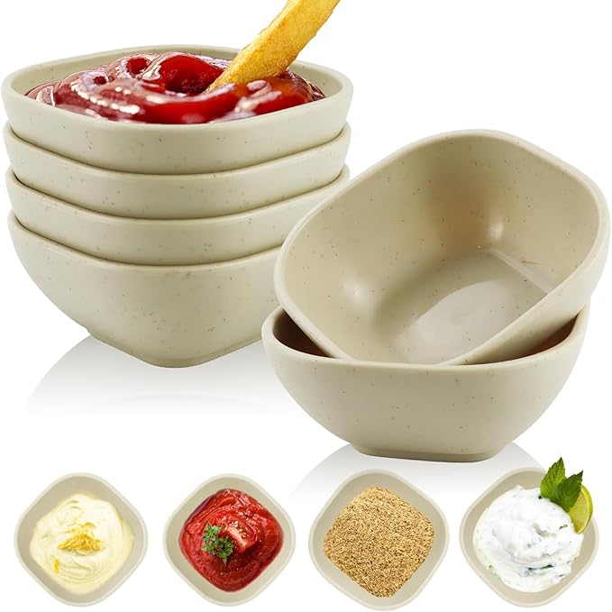 Wrova 6-Pack Wheat Straw Dipping Bowls, 5oz - Unbreakable, Microwave & Dishwasher Safe for Ketchup, Sushi, Condiments - Beige Series