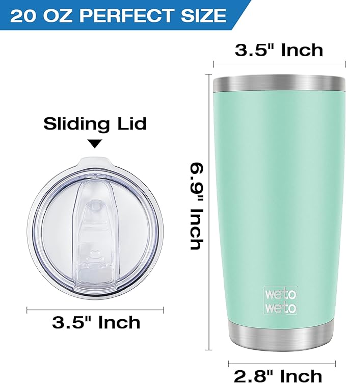 WETOWETO 20oz Tumbler, Stainless Steel Vacuum Insulated Water Coffee Tumbler Cup, Double Wall Powder Coated Spill-Proof Travel Mug Thermal Cup for Home Outdoor (Light Green, 1 Pack)