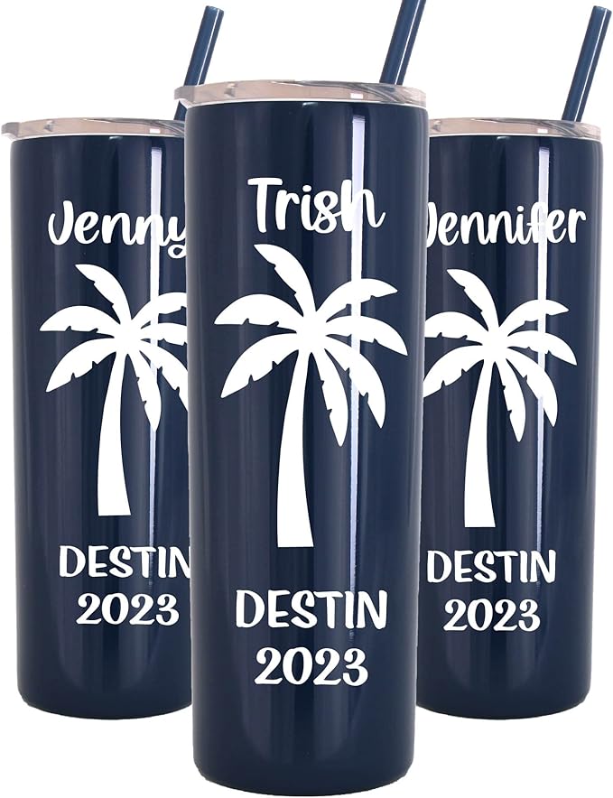 AVITO Personalized Palm Tree Tumbler - 20 oz Navy Blue Tumbler - Includes Straw and Lid with Straw Opening - Vacuum Insulated - Stainless Steel