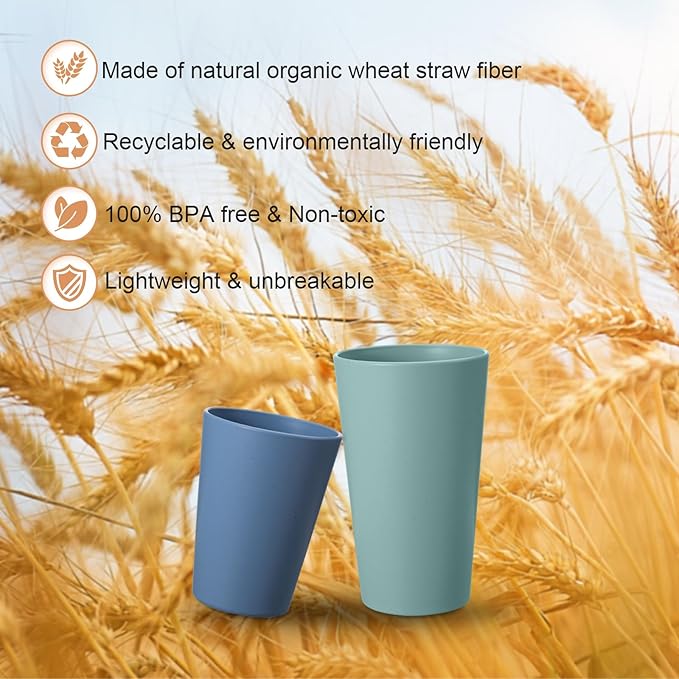 Set of 12 Wheat Straw Cups, 6 Pcs 20 oz & 6 Pcs 12 oz Unbreakable Drinking Cups, Reusable Plastic Cups Sets, Water Glasses Tumblers, Microwave & Dishwasher Safe, Bpa Free, 6 Colors