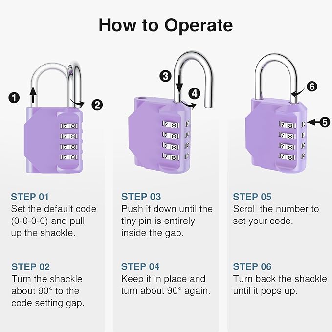 Puroma Combination Lock 2 Pack 4 Digit Waterproof Locker Locks Secure Outdoor Padlock for Gym Lockers, Toolboxes, Gates, Fences, Storage, Sports Locker, Cabinets (Purple & Black)