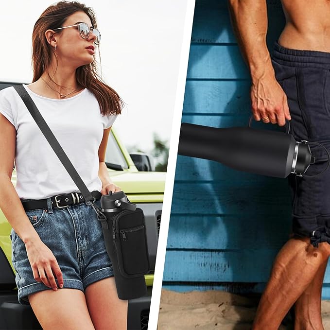 40oz Insulated Water-Bottle with Handle - Straw & Auto Chug Lid, Protective Boot, Carrier Bag, Stainless Steel Water Bottle, Leak-proof Coffee Tumbler, Skinny Flask Fit in Car Bike Cup Holder