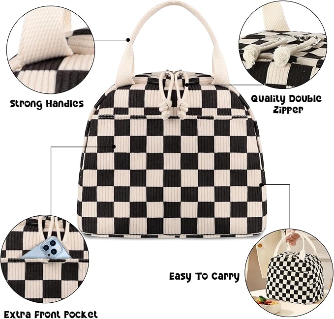 Bluboon Lunch Bag for Women Men Cute Corduroy Lunch Tote Bags Reusable Insulated Lunch Box Large Capacity Reusable Insulated Cooler for Work Picnic or Travel