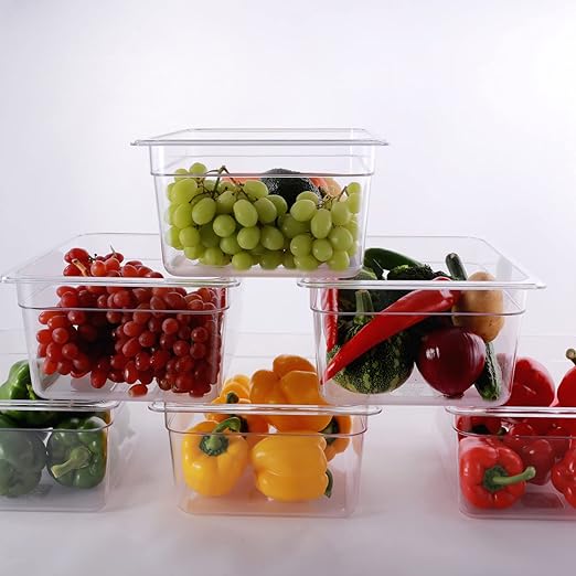 6-Pack Food Pan Half Size Clear Polycarbonate Food Pans 4" Deep Commercial Hotel Pans for Party, Restaurant, Hotel