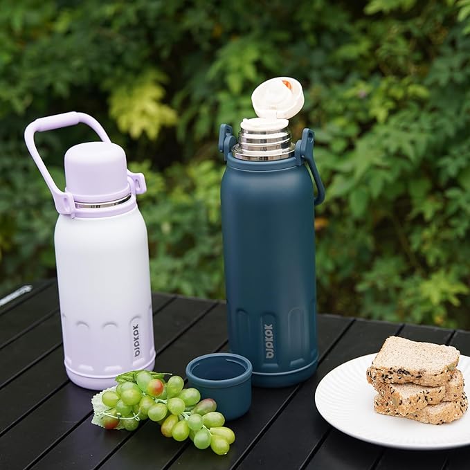 BJPKPK Insulated 40oz Thermal Disherwasher Safe Water Bottle with Lid and Carry Handle Stainless Steel Water Bottles for Sports,Navy Blue