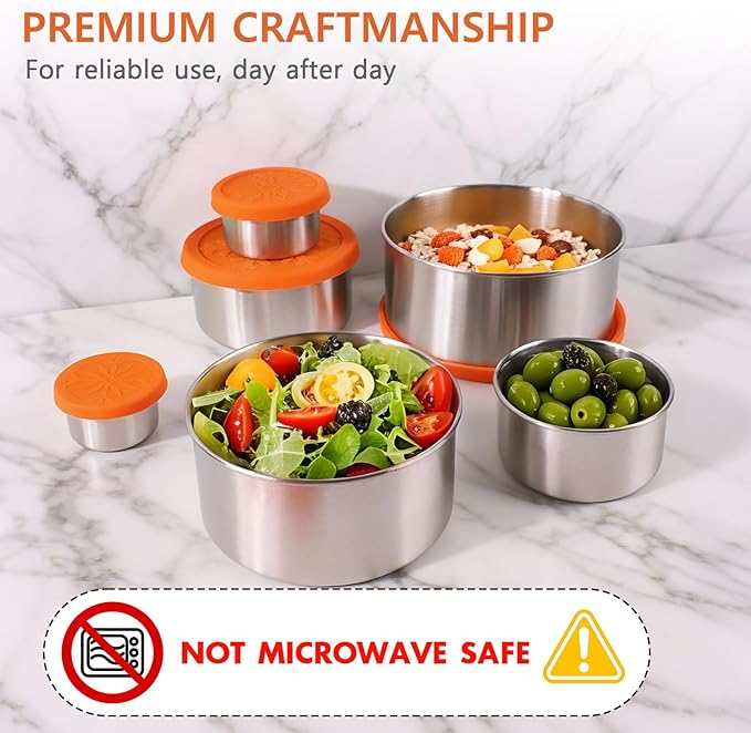 6 Pack Stainless Steel Snack Containers with Silicone Lids, Metal Food Storage Container for Snackle Box, Nesting Lunch Box Containers for Travel