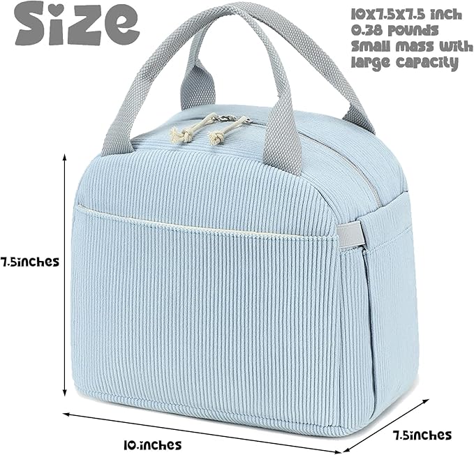 Bluboon Lunch Bag for Women Men Cute Corduroy Lunch Tote Bags Reusable Insulated Lunch Box Large Capacity Reusable Insulated Cooler for Work Picnic or Travel