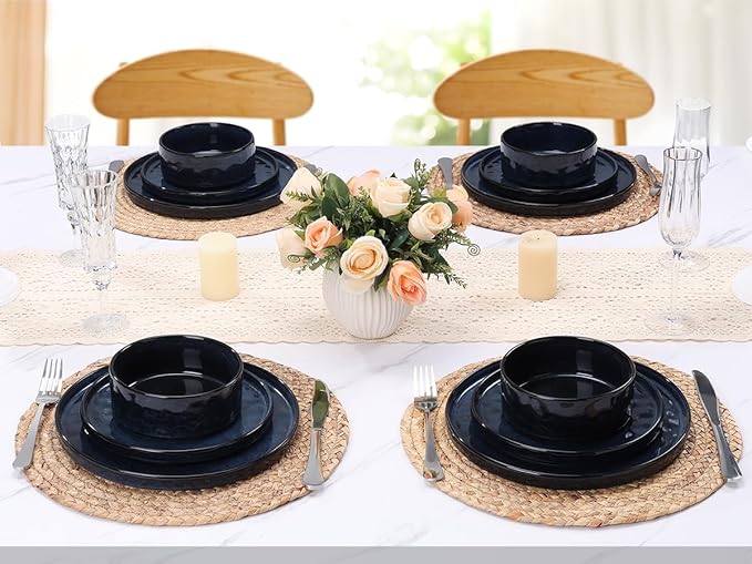 LIANYU Plates and Bowls Sets for 2, 6 Piece Dish Dinnerware Sets, Stoneware Kitchen Dinner Dishware, Microwave & Dishwasher Safe, Cetacean Blue