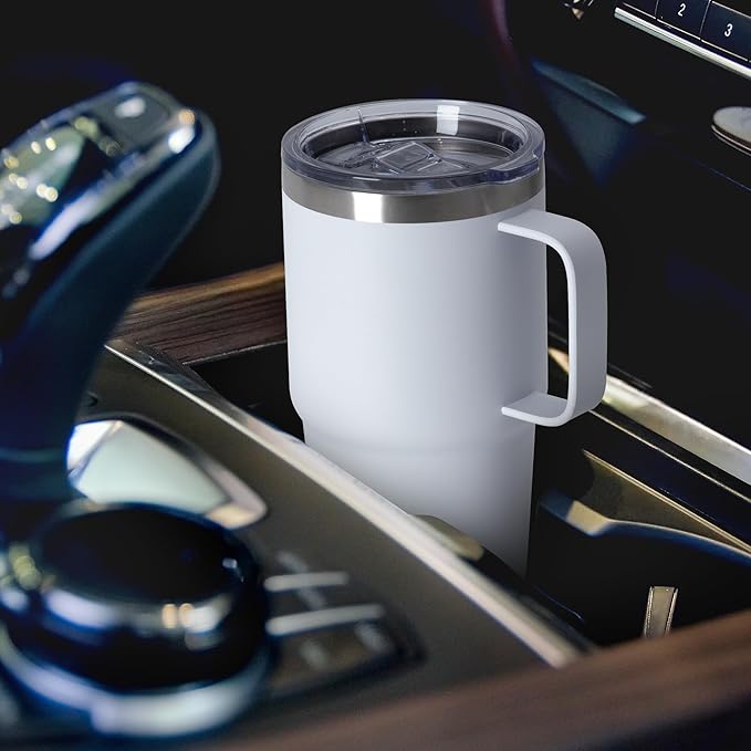 20oz Tumbler Bulk with Lid, Stainless Steel Tumbler Bulk with Handle, Metal Insulated Travel Coffee Mug Set with Handle, Double Wall Vacuum Leak Proof Tumbler Cup, White 12 Pack