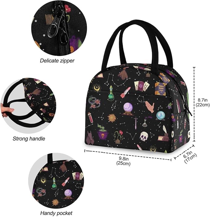 Witch Astrology Lunch Bag for Women Men Reusable Insulated Lunch Tote Bag for Office Work School Picnic Hiking