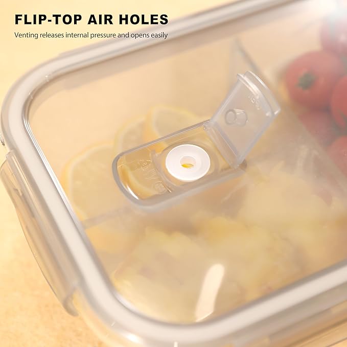 5-Pack Glass Storage Containers,Glass Food Container with Lid,Lunch Box,Bento Box,Storage Box,Meal Prep Containers,Lunch Containers,Fruit Preservation Boxes,Three-partition-Light Gray