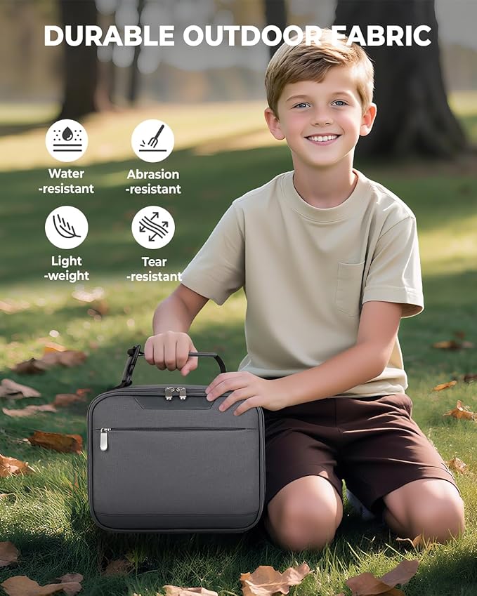 Tuwubi Kids Lunch Bag Insulated Lunch Box for Kids Small Lunch Bag for Boys/Girls Durable Lunchbox for School,Charcoal Grey 10-Can(5L)