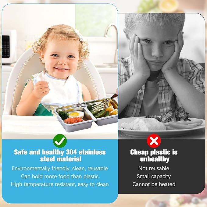 4 Pack Stainless Steel Snack Containers Reusable, Grab and Go 2 Compartment Food Storage Containers with Leakproof Lids for Snacks, Dips, Travel, Takeout & Outdoor Camping