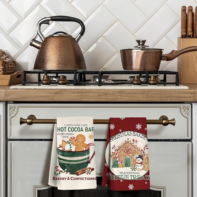 Christmas Gingerbread Kitchen Towels Set of 2, Dish Towels for Kitchen, Hand Towels for Bathroom, Decorations, Gifts for Women, Housewarming Gifts 1624