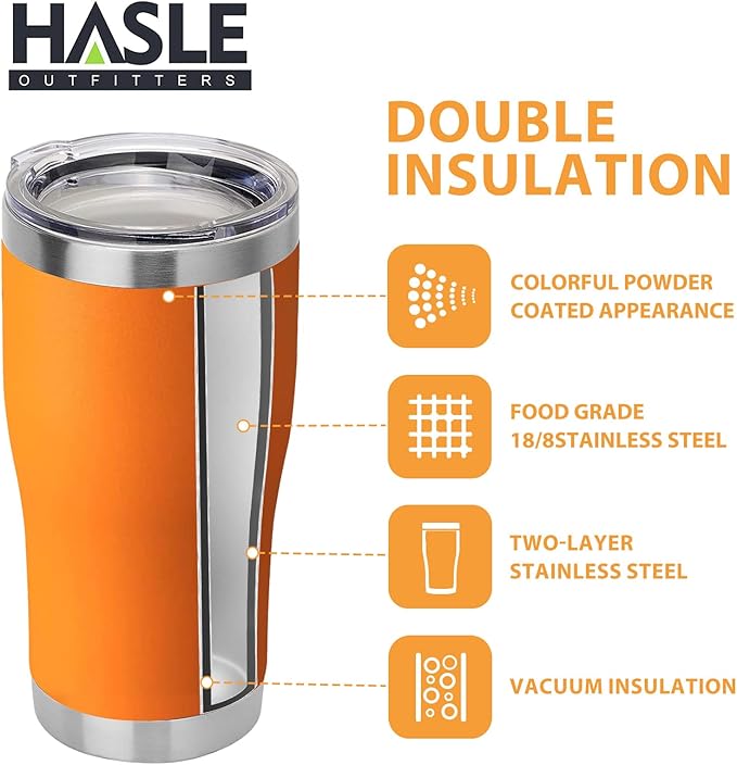 HASLE OUTFITTERS 20 oz Tumbler Bulk, Stainless Steel Tumblers with Lid, Vacuum Insulated Tumbler, Double Wall Powder Coated Cup, coffee mugs, Orange, 12 Pack