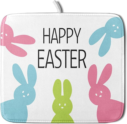 Spring Easter Dish Drying Mats for Kitchen Counter 16×18 Inch Cute Bunny Rabbit Small Microfiber Drying Mat Kitchen Accessories Dish Rack Mat Drainer Pad Washable Absorbent