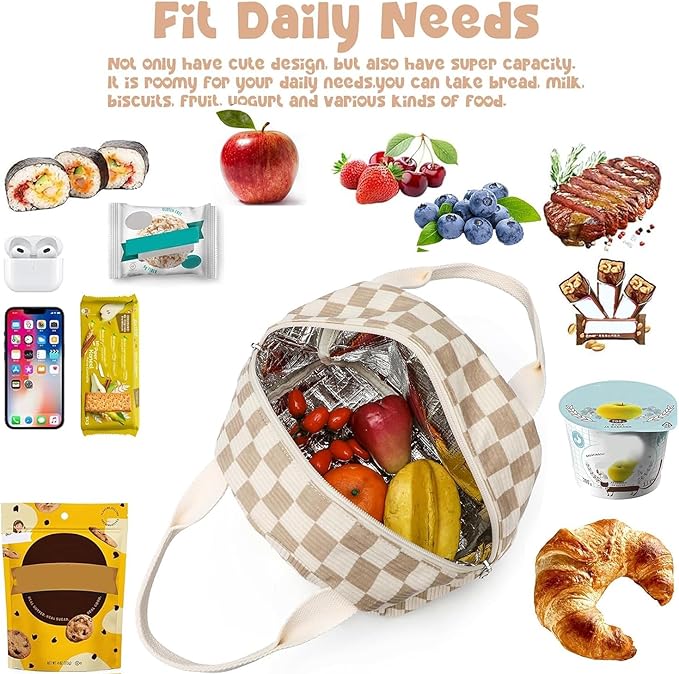 Bluboon Lunch Bag for Women Men Cute Corduroy Lunch Tote Bags Reusable Insulated Lunch Box Large Capacity Reusable Insulated Cooler for Work Picnic or Travel