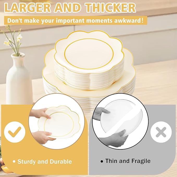 WONDERFUL 60pcs Ivory Plastic Plates - Elegant Plates Disposable Heavy Duty Ivory Disposable Plate Includes 30 10.25in Dinner & 30 7.5in Dessert Plate for Party/Thanksgiving/Christmas/Thanksgiving