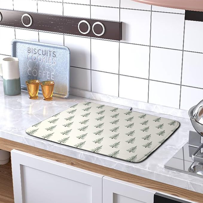 Christmas Tree Dish Drying Mat Winter Xmas Holiday Drying Mats Microfiber Absorbent Dishes Drying Pad Reusable Washable Kitchen Countertop Protector Dish Drainer Rack Mat 16x18 Inch