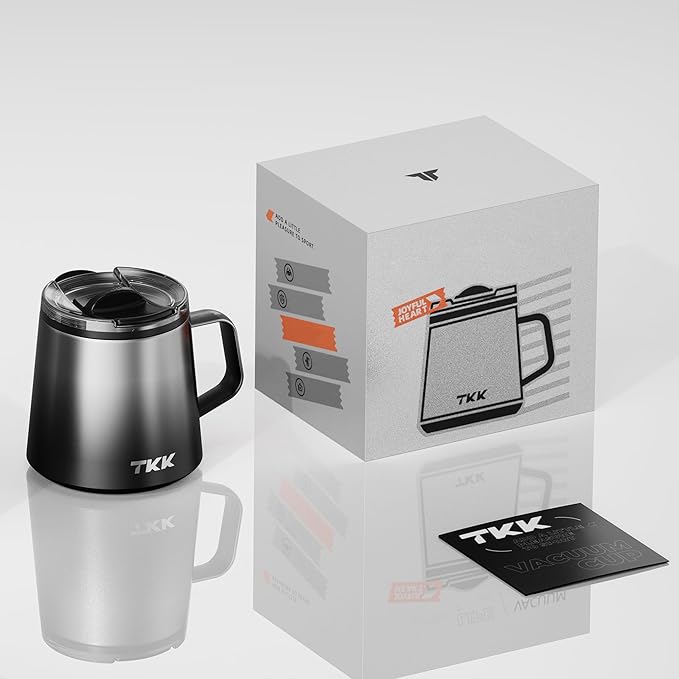 TKK 12 oz Insulated Coffee Mug with Handle Ceramic Coating Detachable Slider Lid Stainless Steel Tumbler Double Wall Vacuum Travel Cup