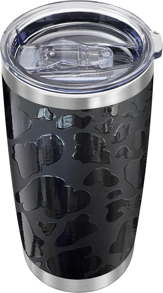 WETOWETO 20oz Tumbler, Stainless Steel Vacuum Insulated Water Coffee Tumbler Cup, Double Wall Powder Coated Spill-Proof Travel Mug Thermal Cup for Home Outdoor (Black Leopard, 1 Pack)