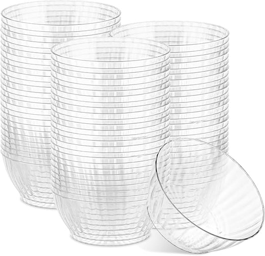 PLASTICPRO 100 Pack Small Plastic Bowls Crystal Like 6 oz Bowls Elegant Clear Plastic Bowls for Party and Occasions