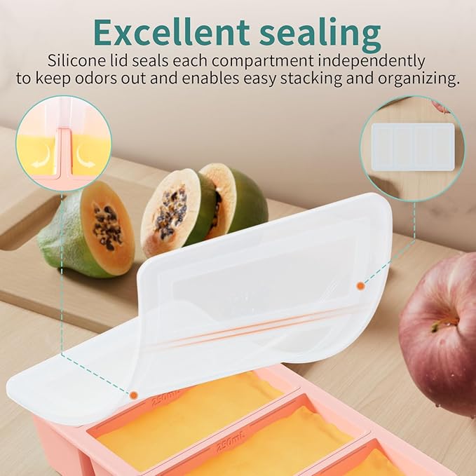 Silicone Freezer Tray for Sauce Cube: GGOW Silicone Freezing Tray for Broth Soup Storage - Freeze 250mL 125mL Souped Portion