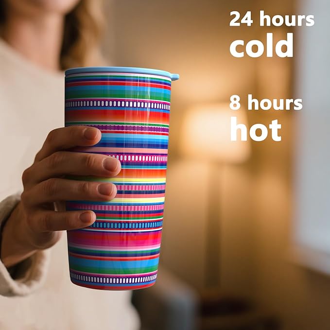 TILUCK 20 oz Tumbler with Leak-Proof Lid, Vacuum Insulated Stainless Steel Coffee Mug, Double-Walled Travel Tumbler for Hot and Cold Drinks(RainbowStripes, 20oz)