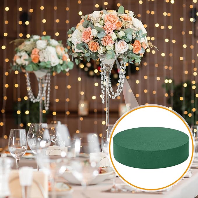 6 Sets Round Floral Foam and Clear Plastic Saucer Plant Drip Tray Floral Flower Dish Green Foam for Artificial Flowers Wedding Home Party Decoration (7.5 Inches)