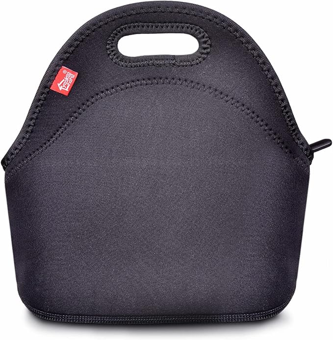 yookee home Black Lunch Bag, Insulated Lunch Box, Thick and Reusable Thermal Lunch Tote Bag, Small Neoprene Lunchbags with Zipper for Adults Kids Nurse Teacher School Work Outdoor Travel Picnic