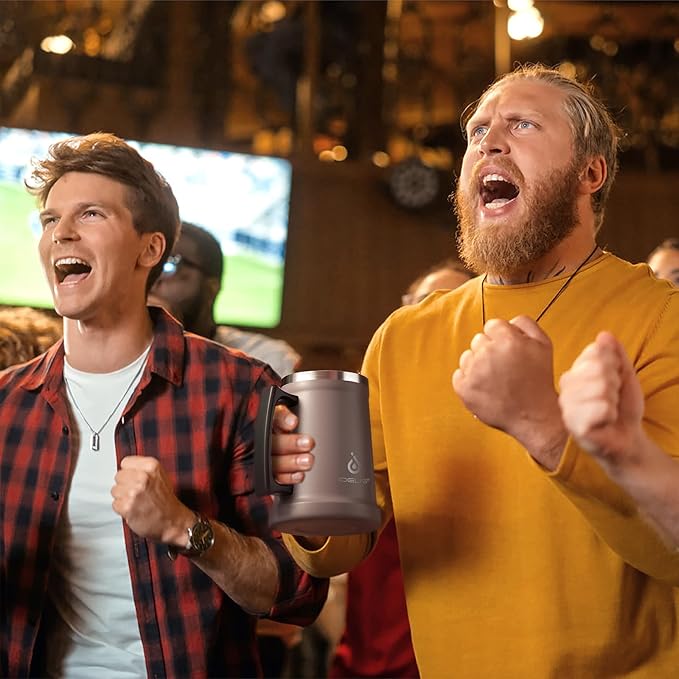 Ideus Insulated Beer Stein, 24/32oz Stainless Steel Double Walled Beer Mug Giant Bar Drinkware Metal Beer Cup with Big Grip Handle (24oz (710ml), Dusty Pink)