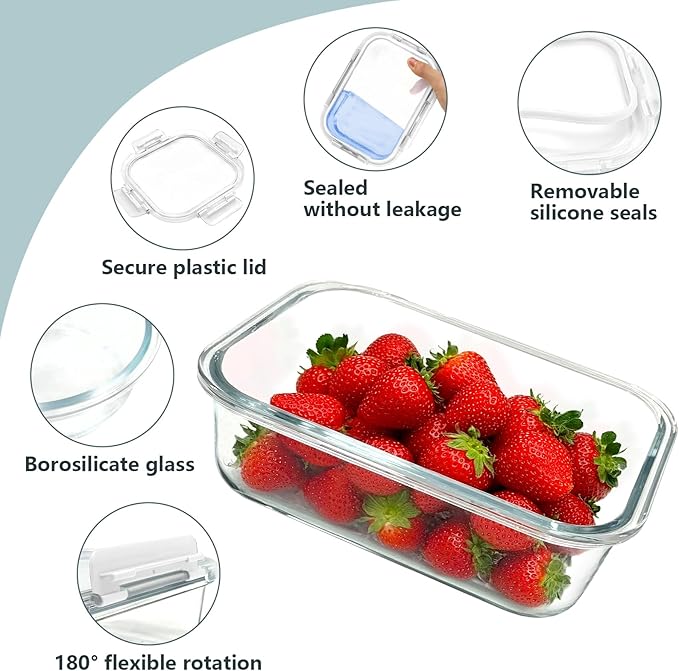 12 Pack Glass Food Storage Container Set with Lids Airtight Leakproof, Stackable Meal Prep & Leftover & Lunch Containers for Microwave, Oven, Freezer and Dishwasher (White)