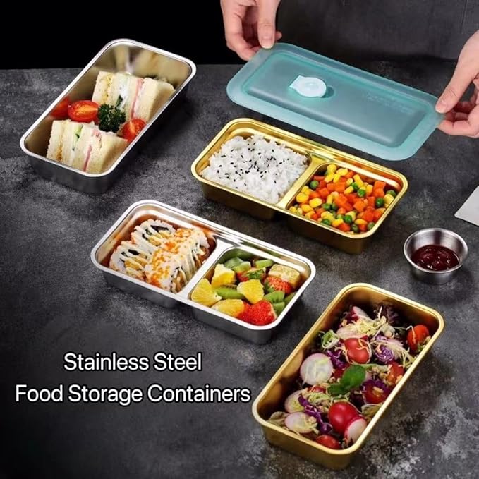 2 Pcs Reusable Food Storage Containers with Lids, Stainless Steel Snack Containers, Condiment Container, Grab and Go Snack Containers for Snacks,Dips,Lunch,Travel and Outdoor Camping