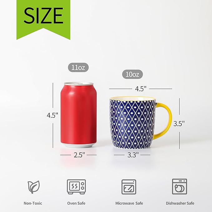 Selamica 10 oz Coffee Mugs Set of 6 with Handle, Coffee Cups Ceramic for Cappuccino Latte Cocoa Milk Tea, Dishwasher Microwave Safe, Assorted Colors