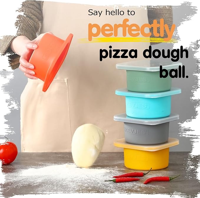 1000ml PLUS Individual Pizza Dough Proofing Containers with Airtight Lids – Food Grade Silicone, Freezer/Fridge/Dishwasher Safe – For Margherita, Pepperoni, Neapolitan Pizza – 2 Pack (Green)