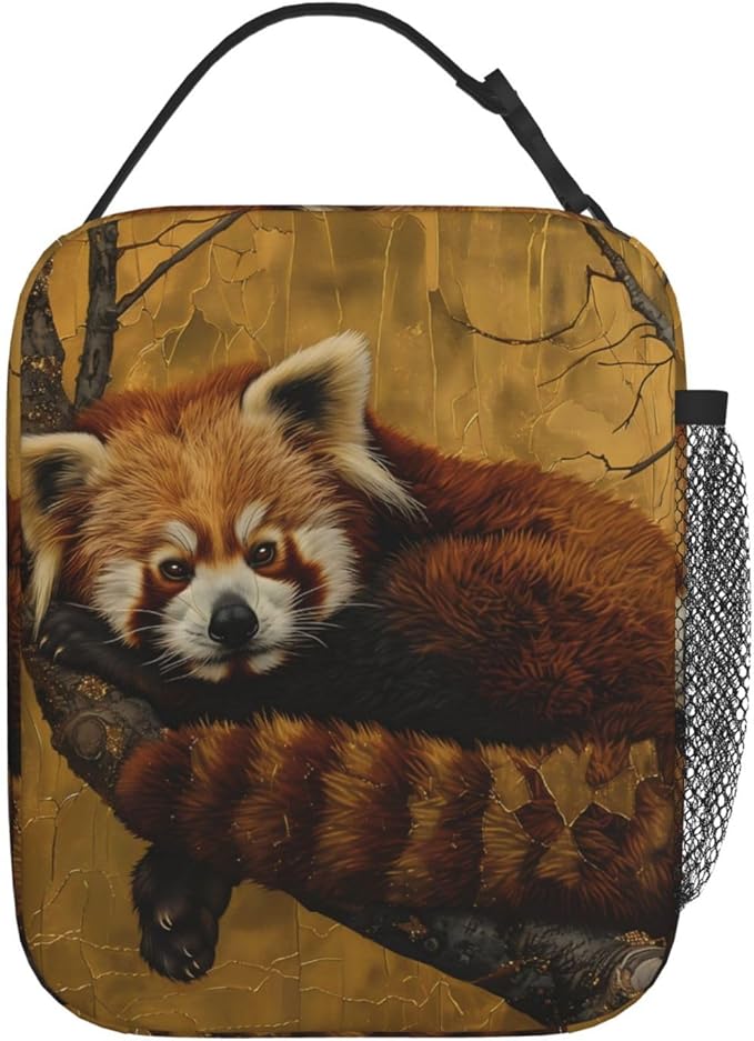 Realistic Red Panda Print Insulated Lunch Box Gifts for Kids Adults Golden Autumn Background Design Reusable Portable Lunchbox Cooler Lunchbag for Work Picnic School Travel or Hiking