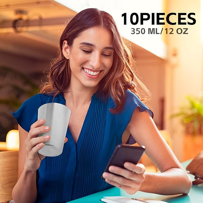 10 Pack 12 oz Stainless Steel Insulated Cup, Double Wall Vacuum Small Metal Cup, Reusable Camping Cups Unbreakable Indoor Outdoor for Party, Home, Office, BBQ, Sliver