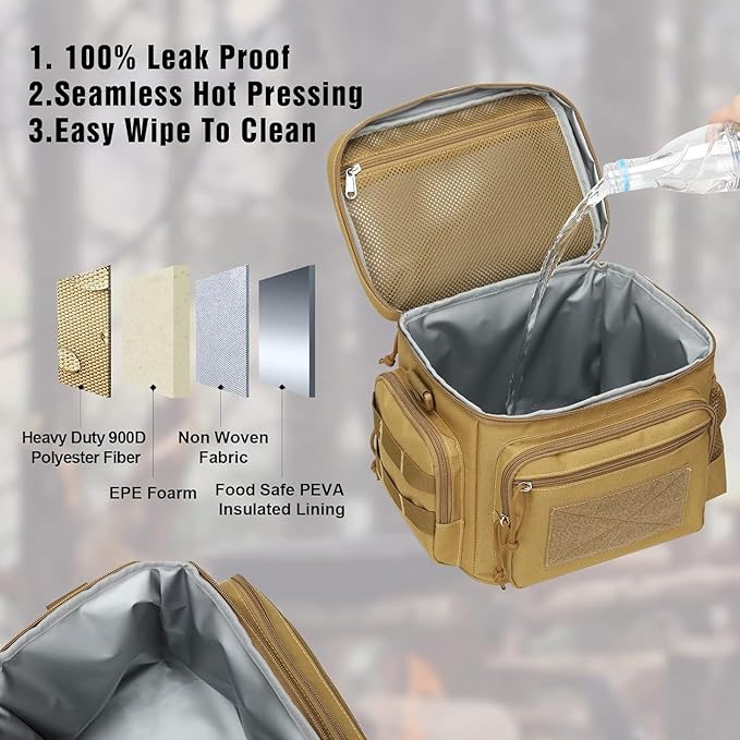 ATRIPACK Lunch Box for Men, Tactical Lunch Bag MOLLE Webbing Leakproof Insulated Large Lunch Cooler Women Adult Meal with Adjustable Shoulder Strap Durable Lunch Pail (Brown)