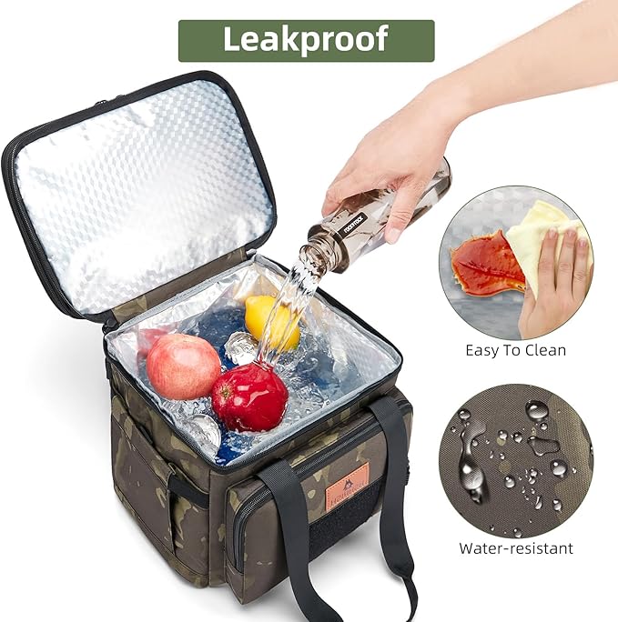 Tactical Lunch Box, Large Expandable Insulated Lunch Bag, Durable Waterproof Leakproof Cooler Bag for Adults/Men/Women/Work Outdoor Picnic Trips, 20 Cans/15 L, Black-Camo, HSHRISH