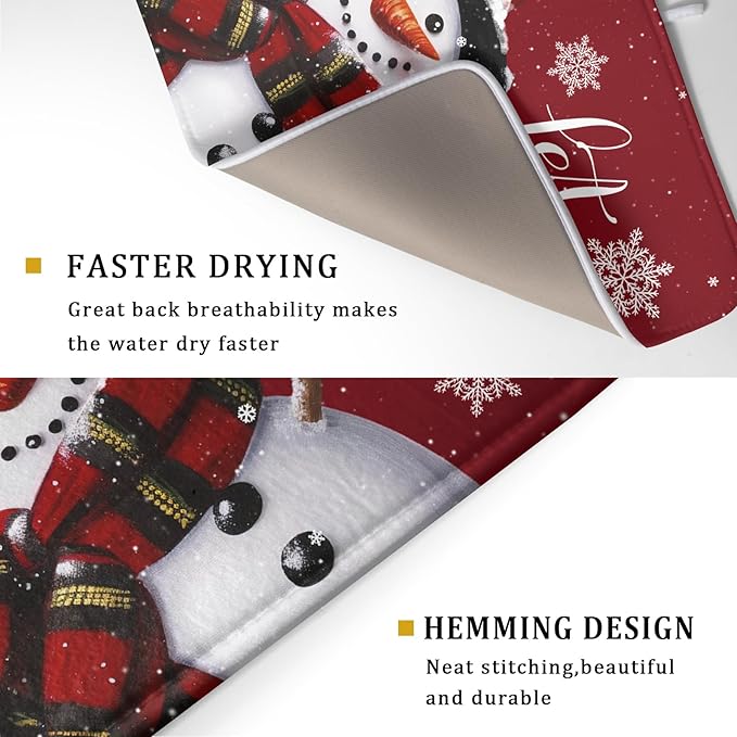 Christmas Dish Drying Mat for Kitchen Counter Snowman Let It Snow Microfiber Absorbent Dish Draining Reusable Washable Foldable Extra Large 18"x24"